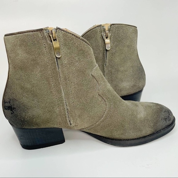 Bussola Western Leather Olive Green Distressed Ankle Bootie 6.5/7 - Picture 7 of 7